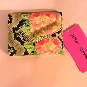 NWT Betsey Johnson Floral & Snakskin Flap Wallet